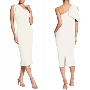 Dress the Population Ivory One-Shoulder Midi Dress